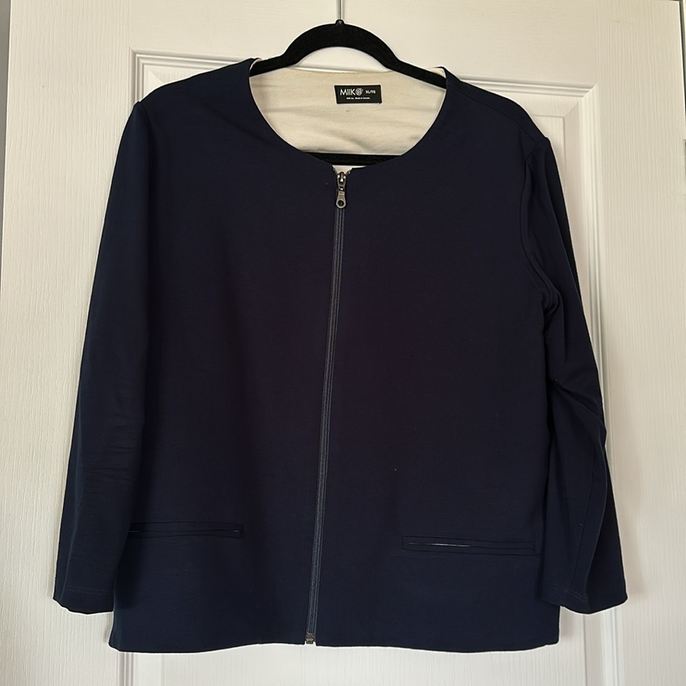 Miik Navy Zip-Front Blazer Jacket